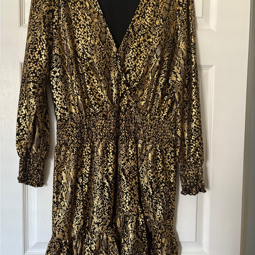 Michael Kors Gold and Black Snake Print Dress